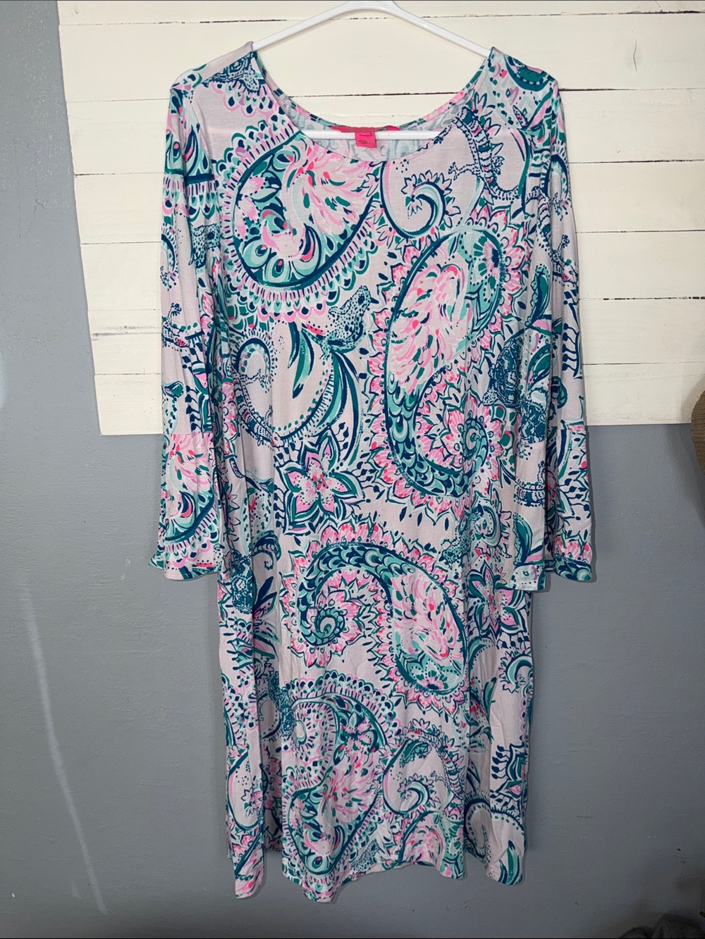 Lilly Pulitzer Ophelia swing dress in a pink and teal paisley print
